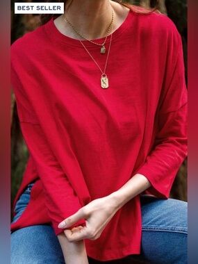 MerSea Catalina Tee Slub NWT Knit Cotton Red Orange One Size Crew Neck Oversized